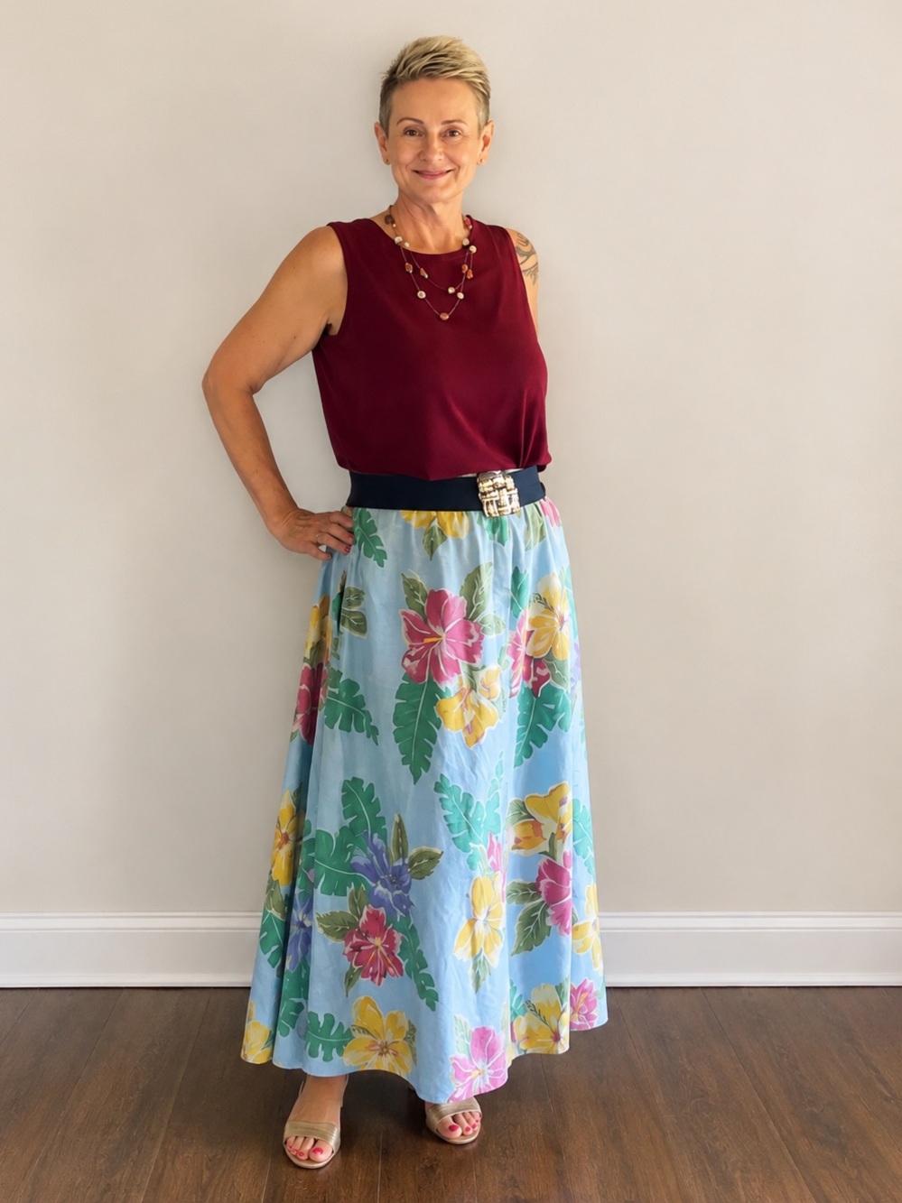 Vintage Lizwear Maxi Skirt with Tropical Print